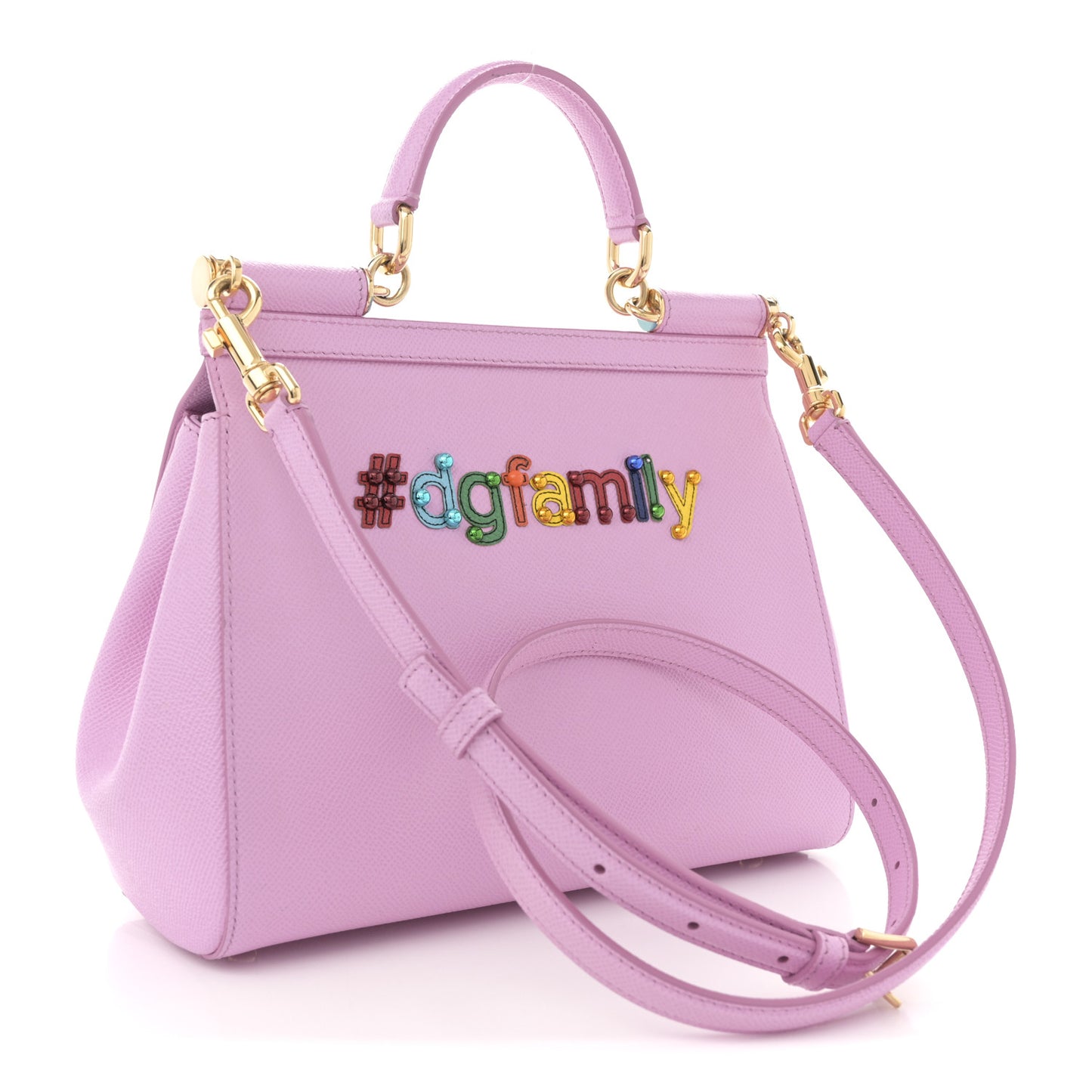 Dauphine Studded Medium DG Family Patch Miss Sicily Satchel Pink Rosa Chiaro