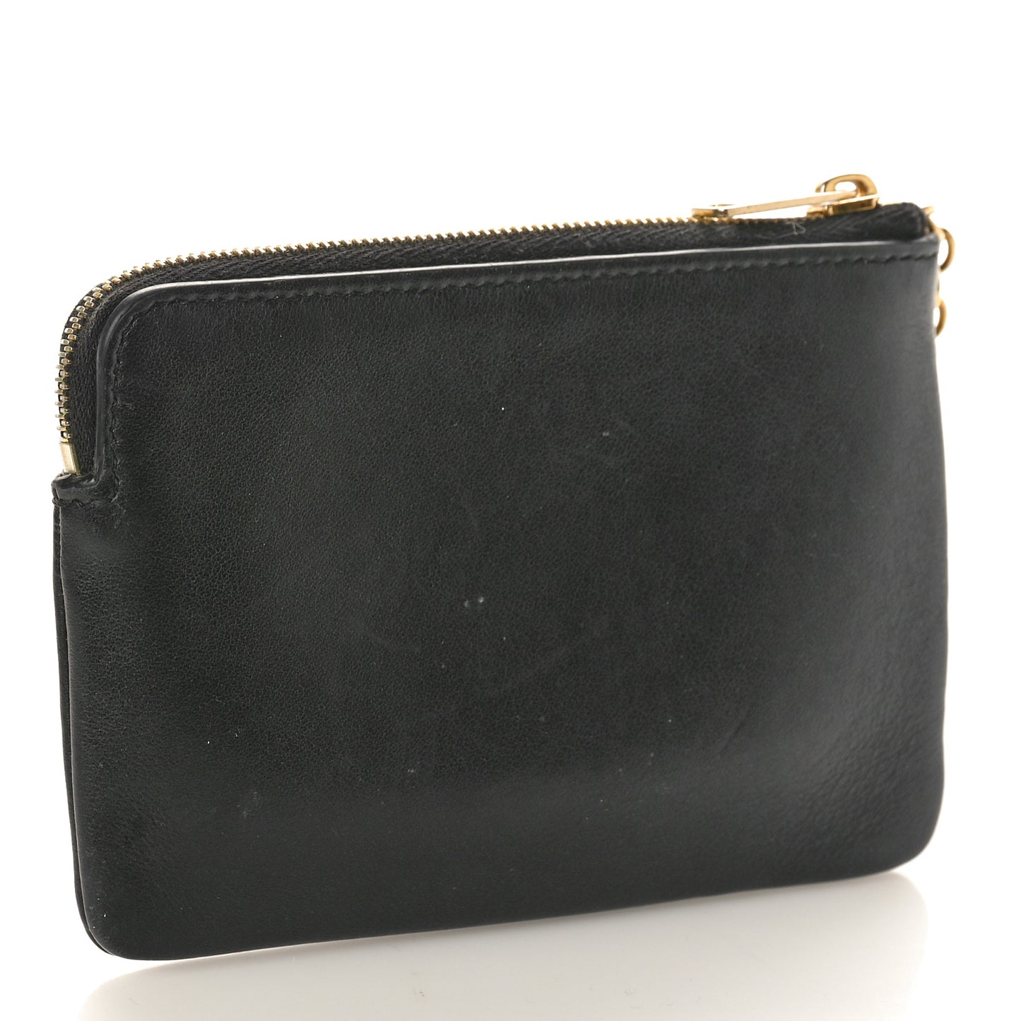 Smooth Calfskin Cuir Triomphe Coin and Card Pouch With Hook Black