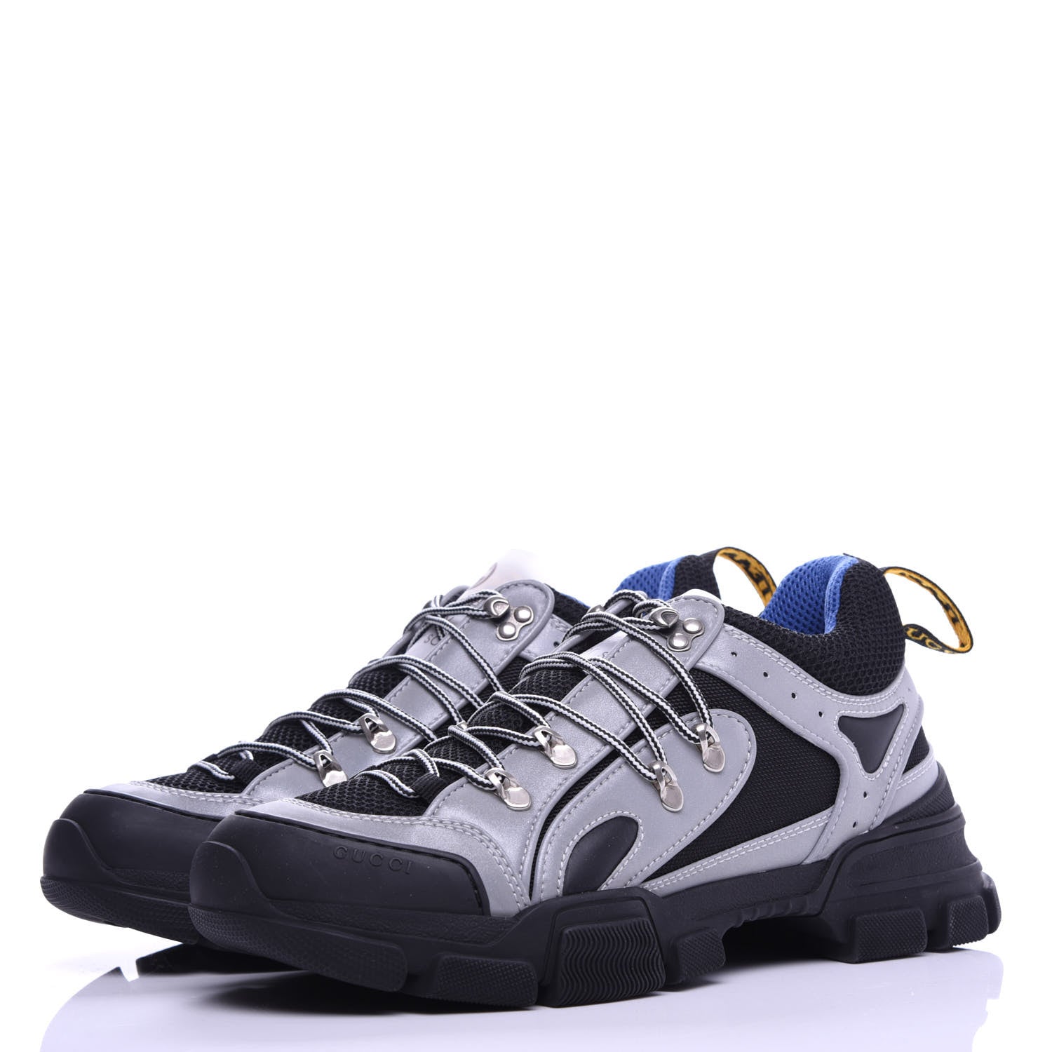 Gucci X SEGA Mesh Technical Canvas Calfskin Reflective Mens Flashtrek Sneakers 9 Silver Black 2 of 8