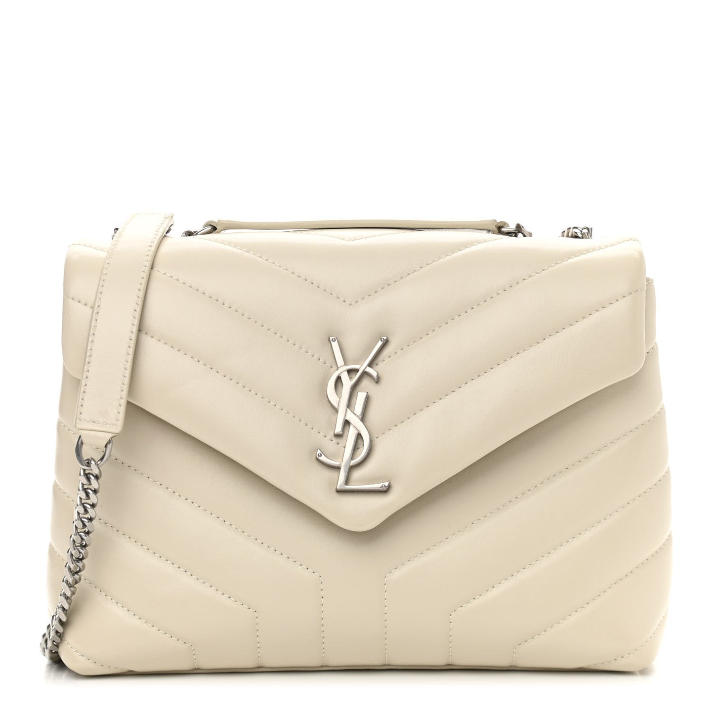 Calfskin Y Quilted Monogram Small Loulou Chain Satchel Ivory