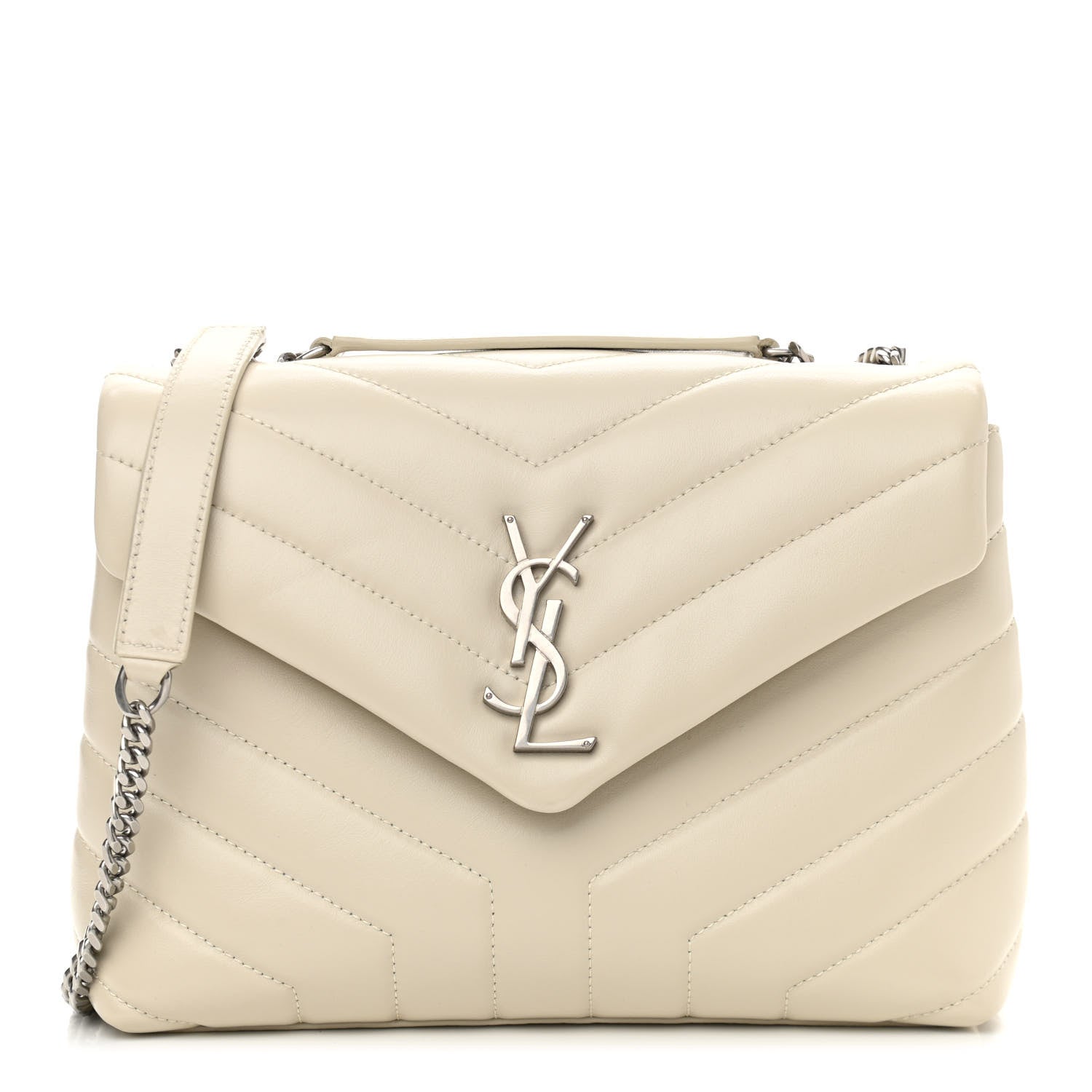 Saint Laurent Calfskin Y Quilted Monogram Small Loulou Chain Satchel Ivory 1 of 11