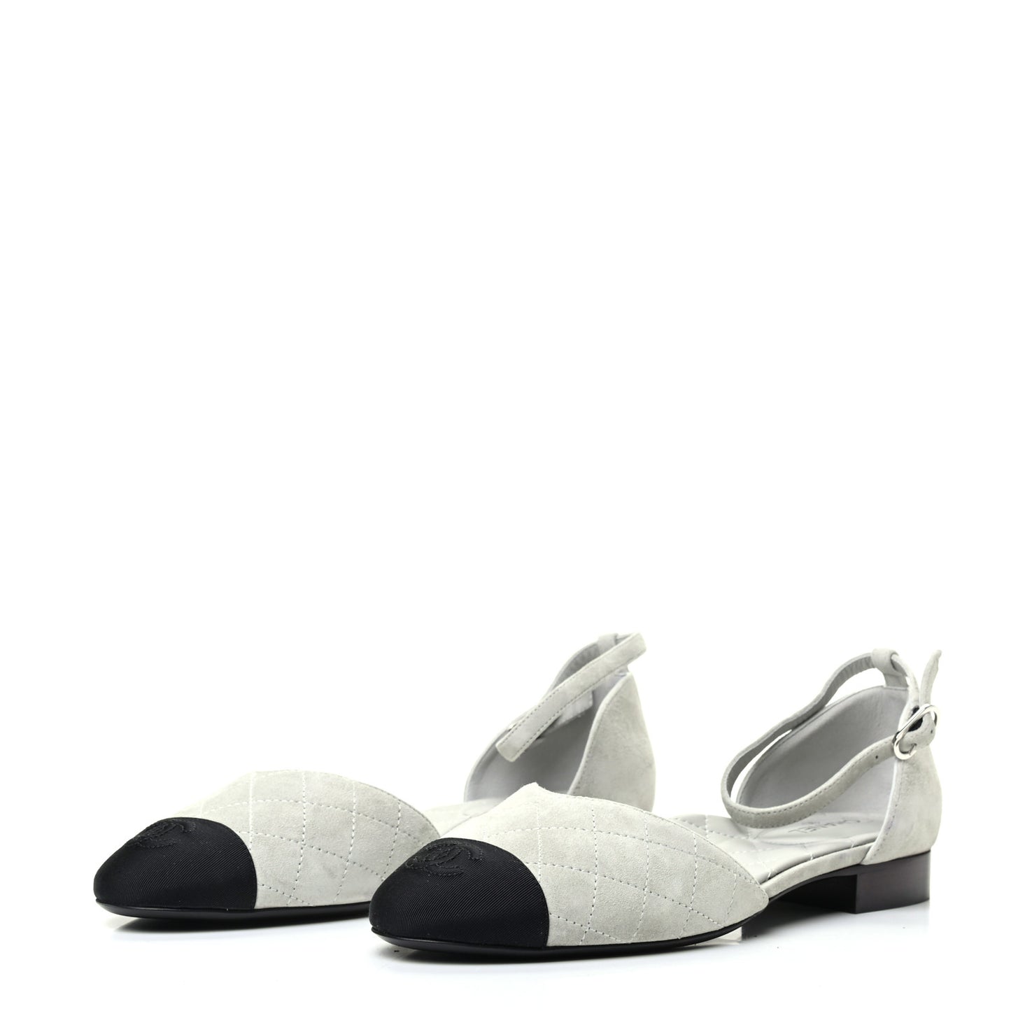 Suede Grosgrain Cap Toe CC Ankle Strap Sandals 39 Gray