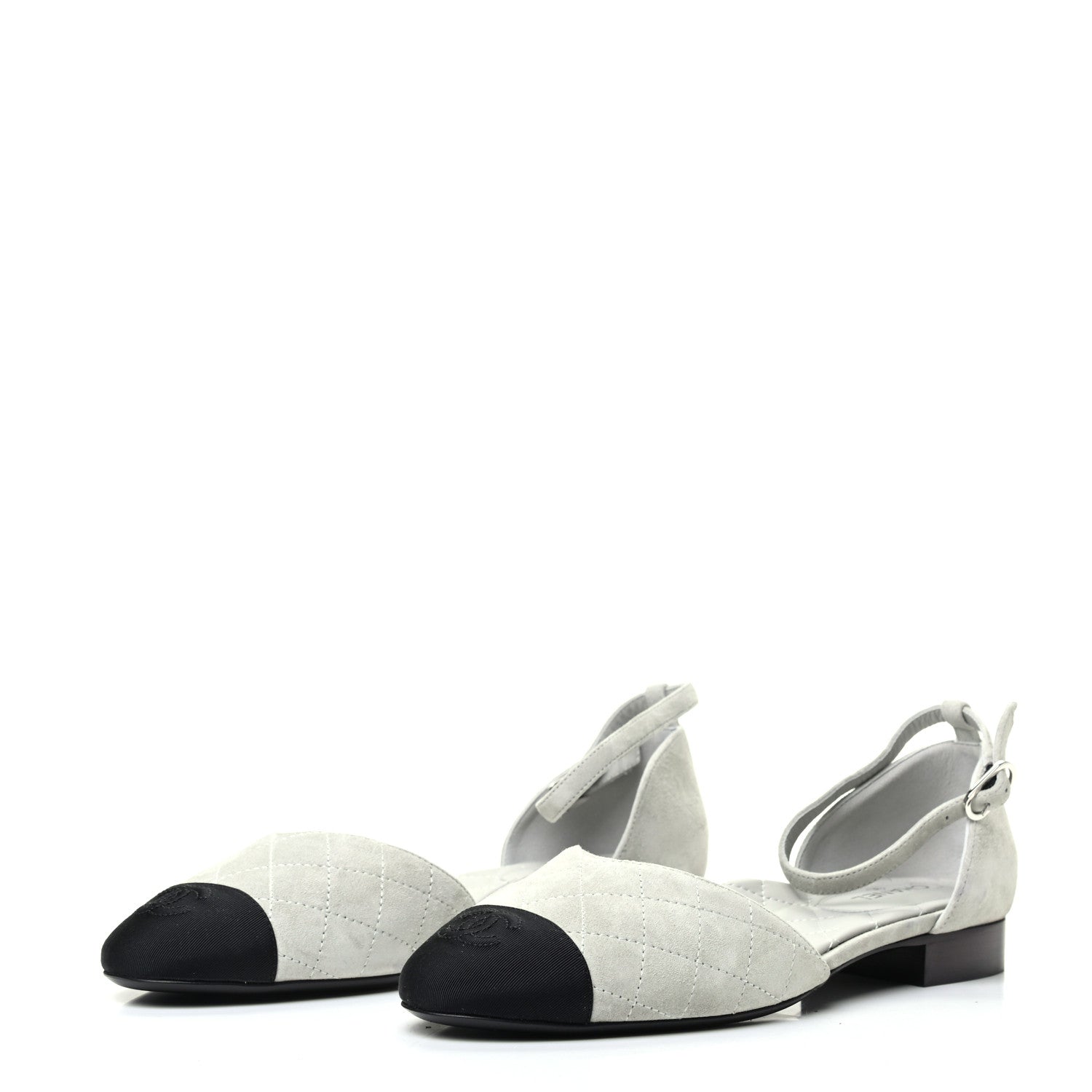 Chanel Suede Grosgrain Cap Toe CC Ankle Strap Sandals 39 Gray 3 of 8