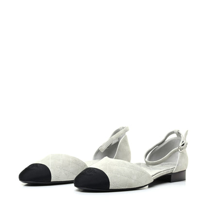 Chanel Suede Grosgrain Cap Toe CC Ankle Strap Sandals 39 Gray 3 of 8