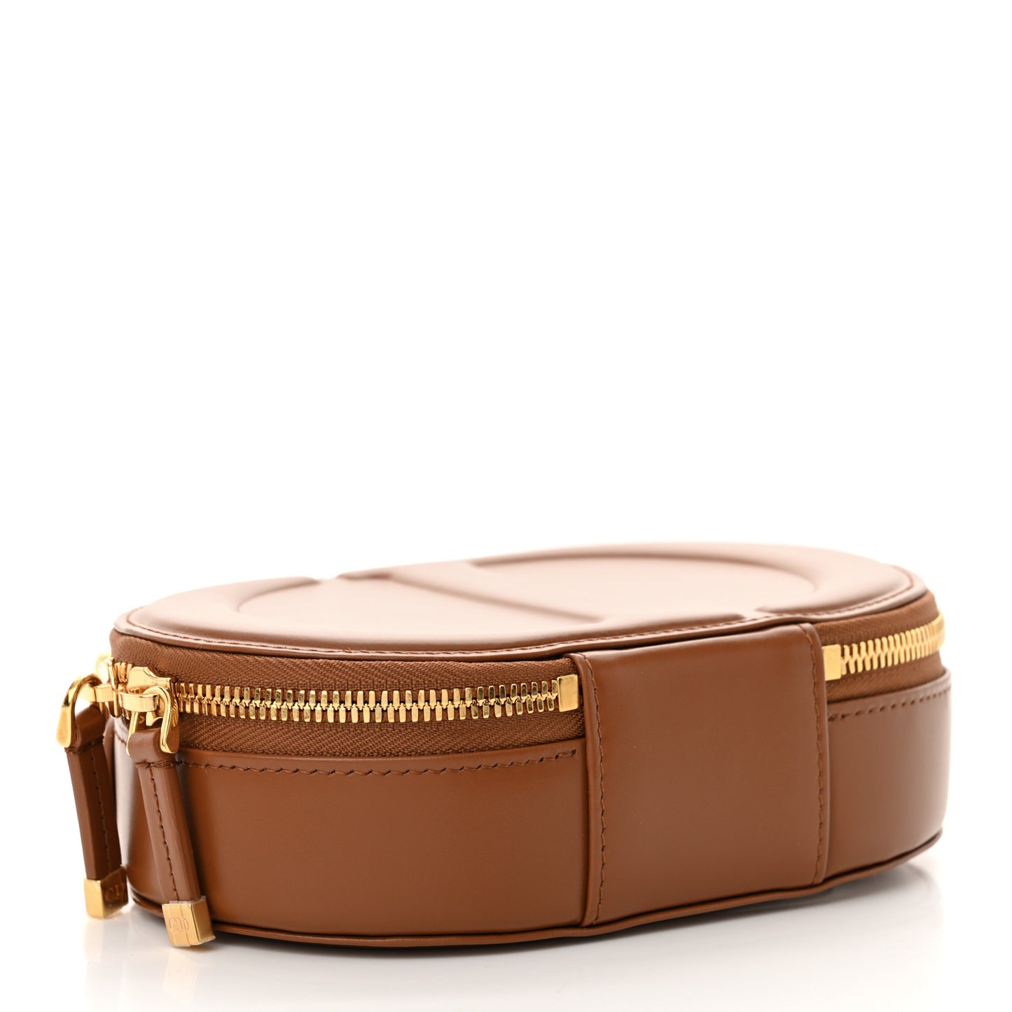 Calfskin CD Signature Oval Crossbody Camera Bag Brown