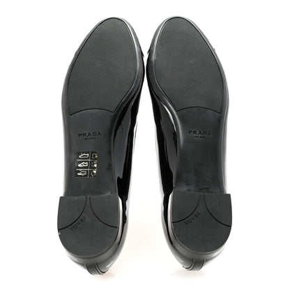 Prada Nappa Vernice Cap Toe Logo Bow Ballerina Flats 37.5 Black 6 of 9