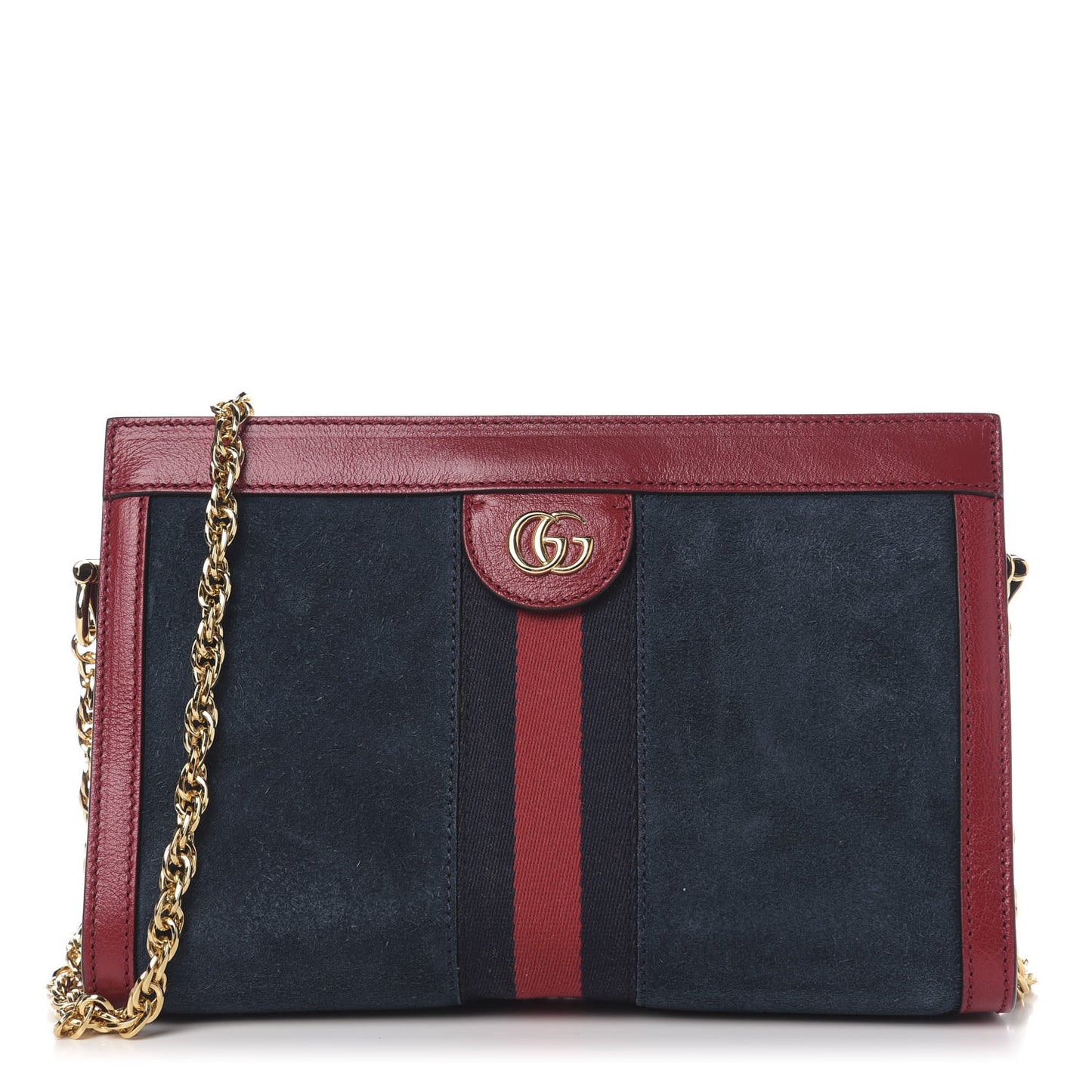 Suede Calfskin Web Small Ophidia Chain Shoulder Bag New Blue Romantic Cherry