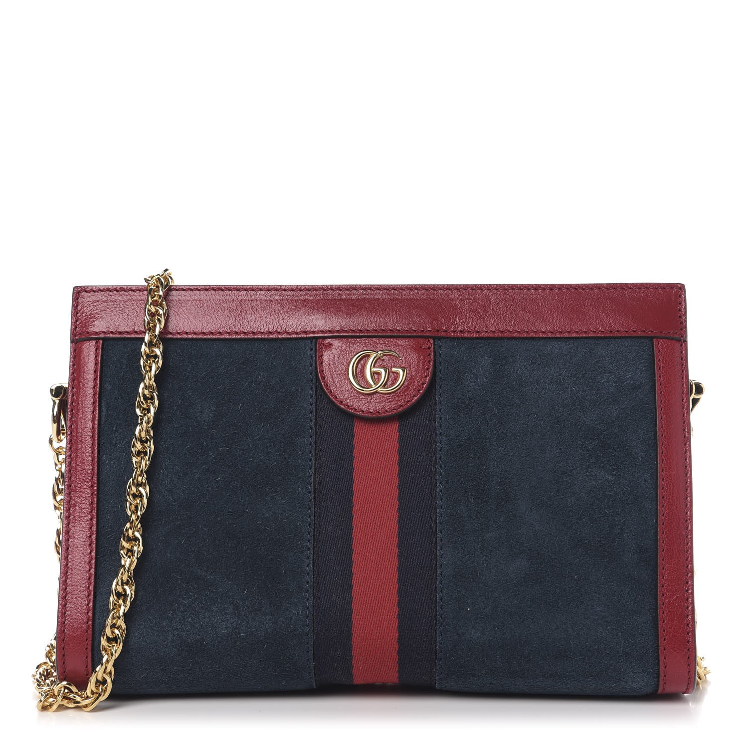 Gucci Suede Calfskin Web Small Ophidia Chain Shoulder Bag New Blue Romantic Cherry 1 of 9