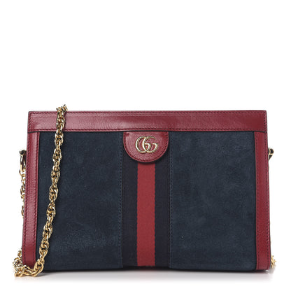 Gucci Suede Calfskin Web Small Ophidia Chain Shoulder Bag New Blue Romantic Cherry 1 of 9