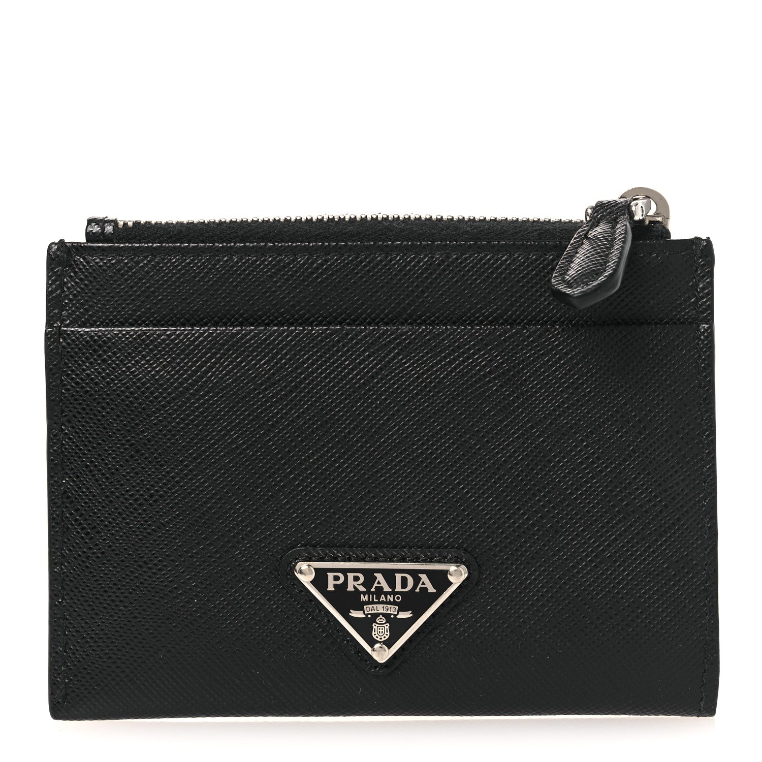 Prada Saffiano Triangle Zip Card Holder Black 1 of 20