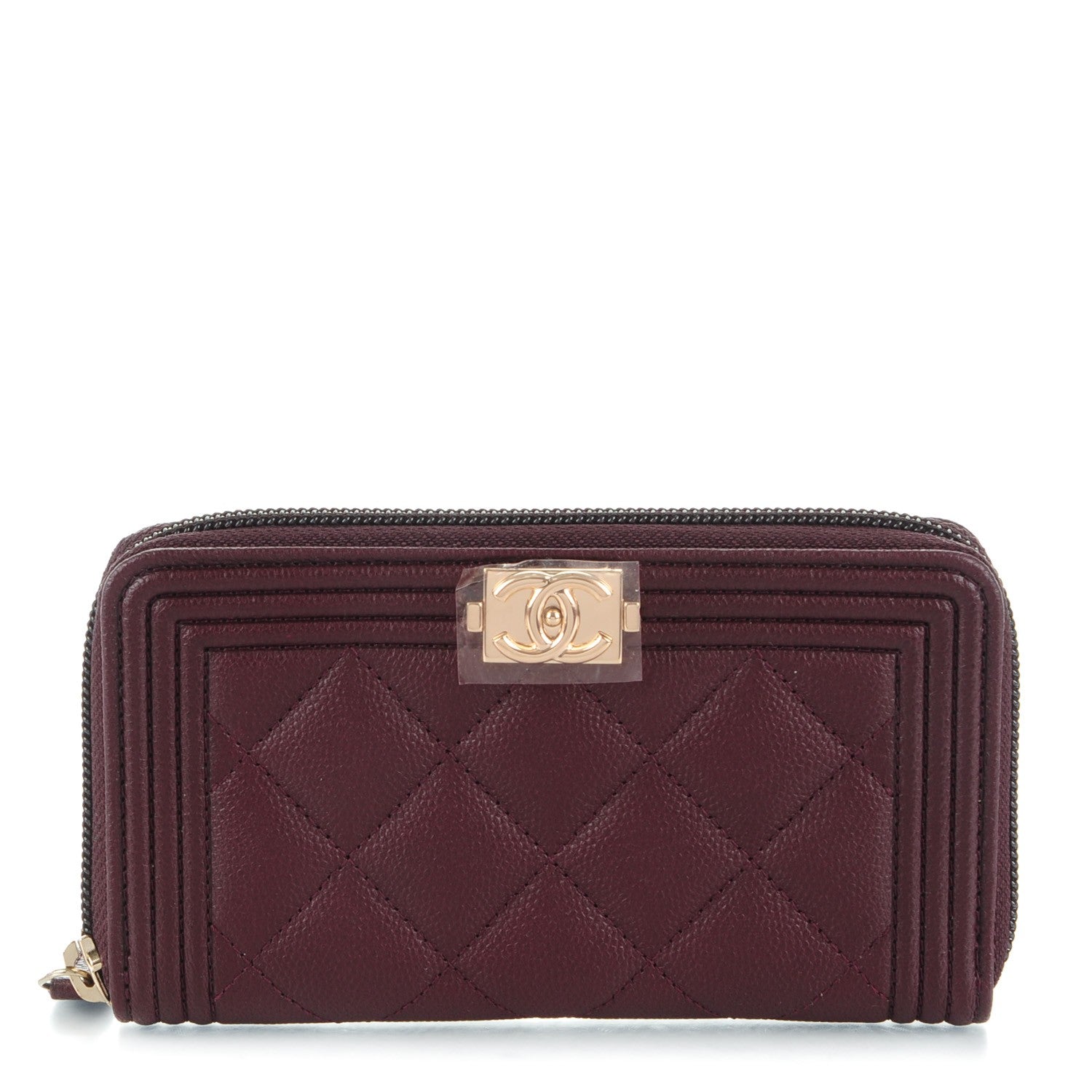 Chanel Caviar Quilted Boy Small Zip Around Wallet Dark Purple 1 of 8