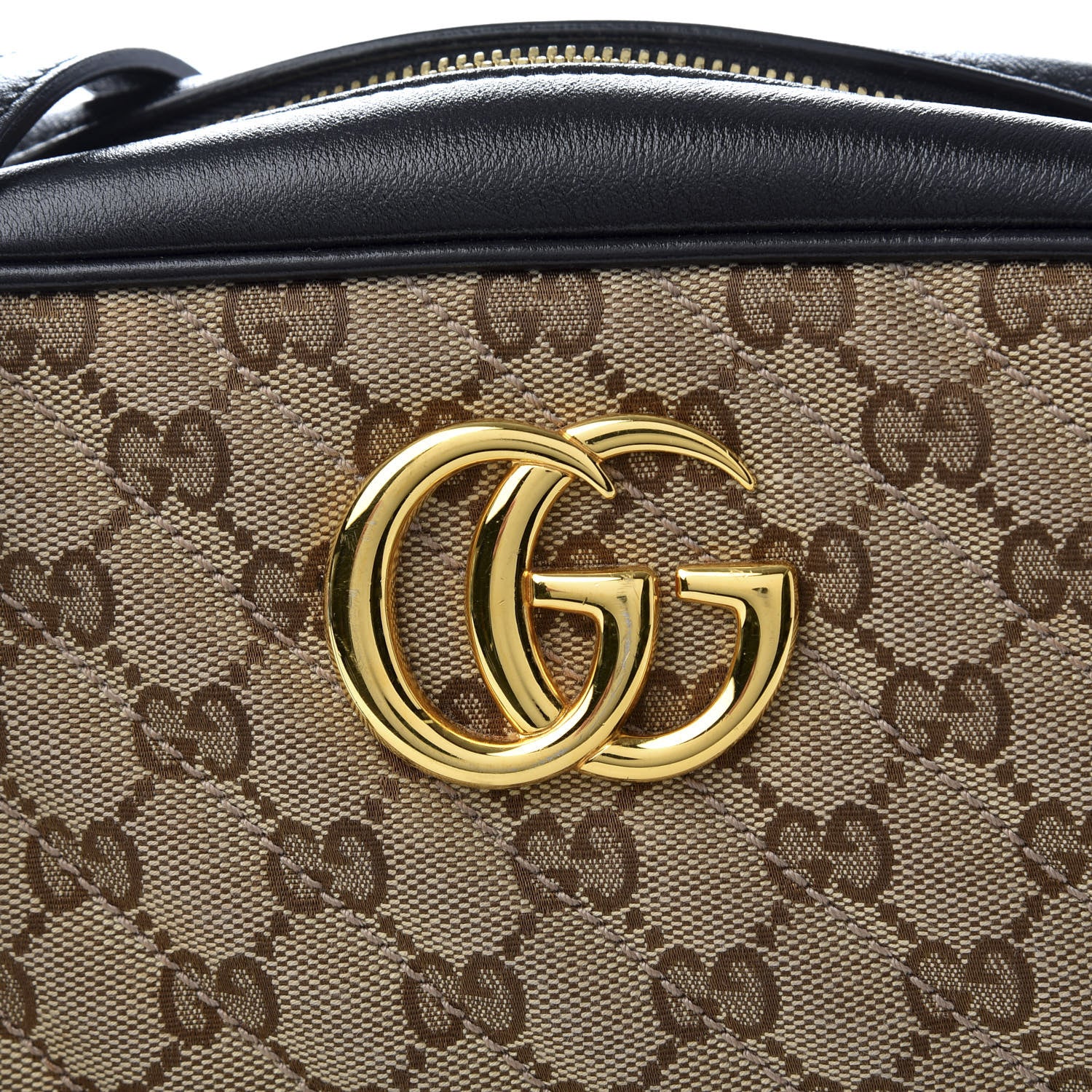 Gucci Monogram Matelasse Diagonal Small GG Marmont Chain Shoulder Bag Beige Black 10 of 10