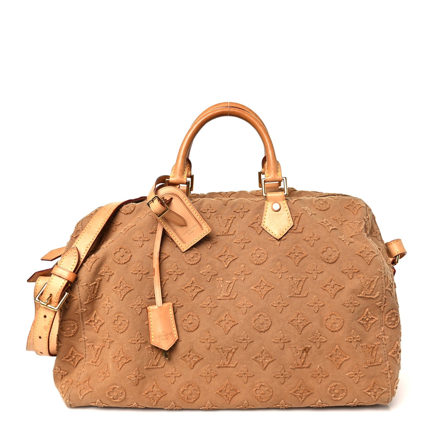 Denim Monogram Stone Speedy Bandouliere 35 Caramel
