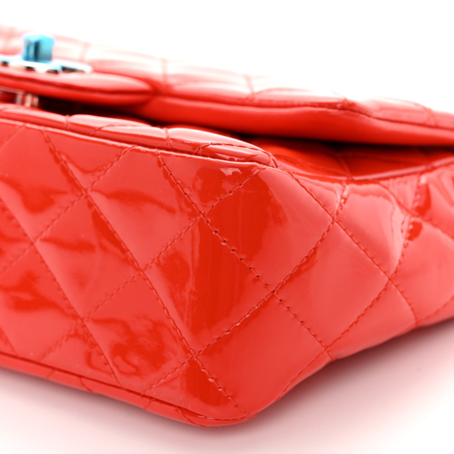 Patent Calfskin Quilted Mini Rectangular Flap Red