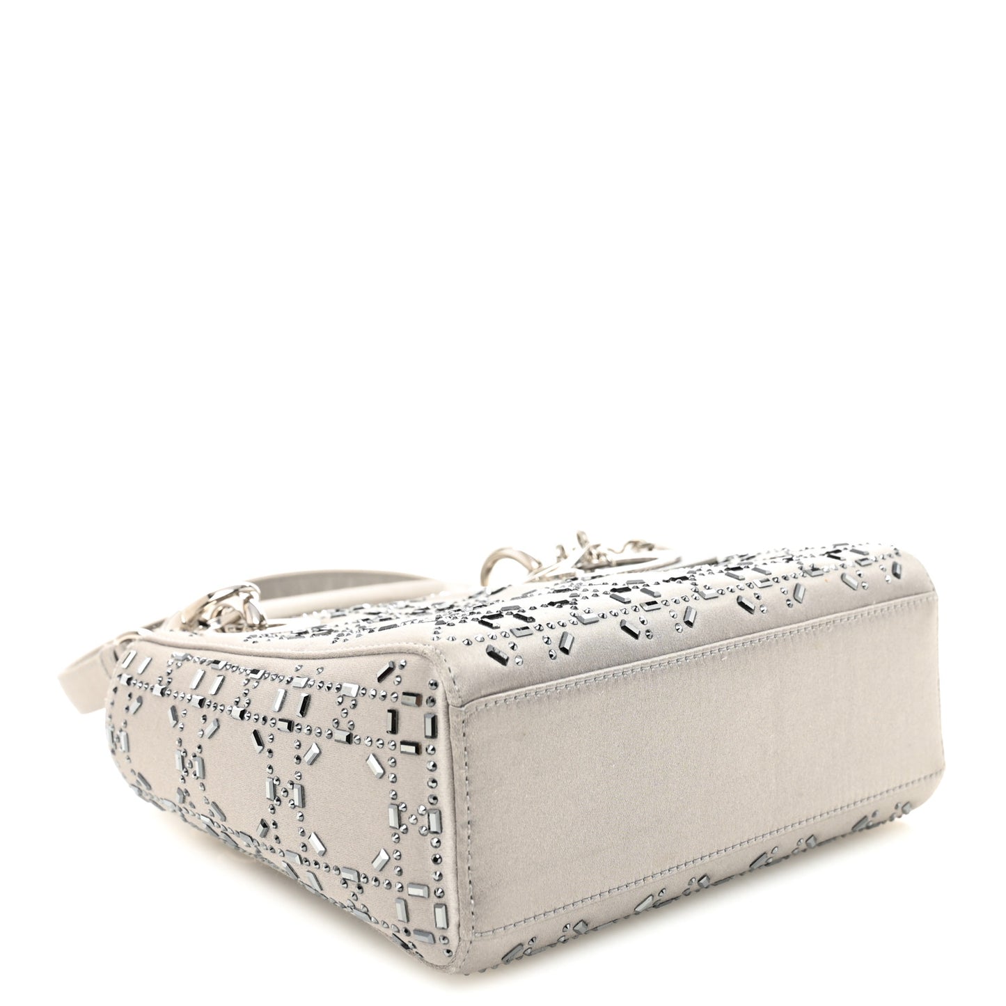 Satin Crystal Cannage Mini Lady Dior Gray