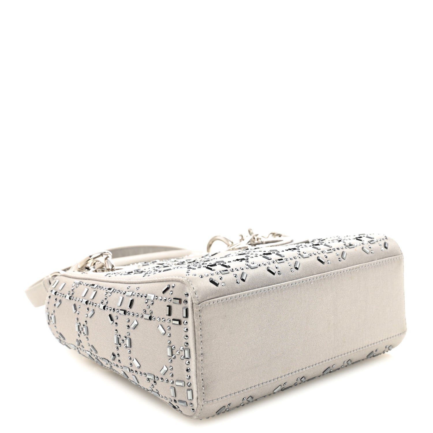 Christian Dior Satin Crystal Cannage Mini Lady Dior Gray 4 of 10
