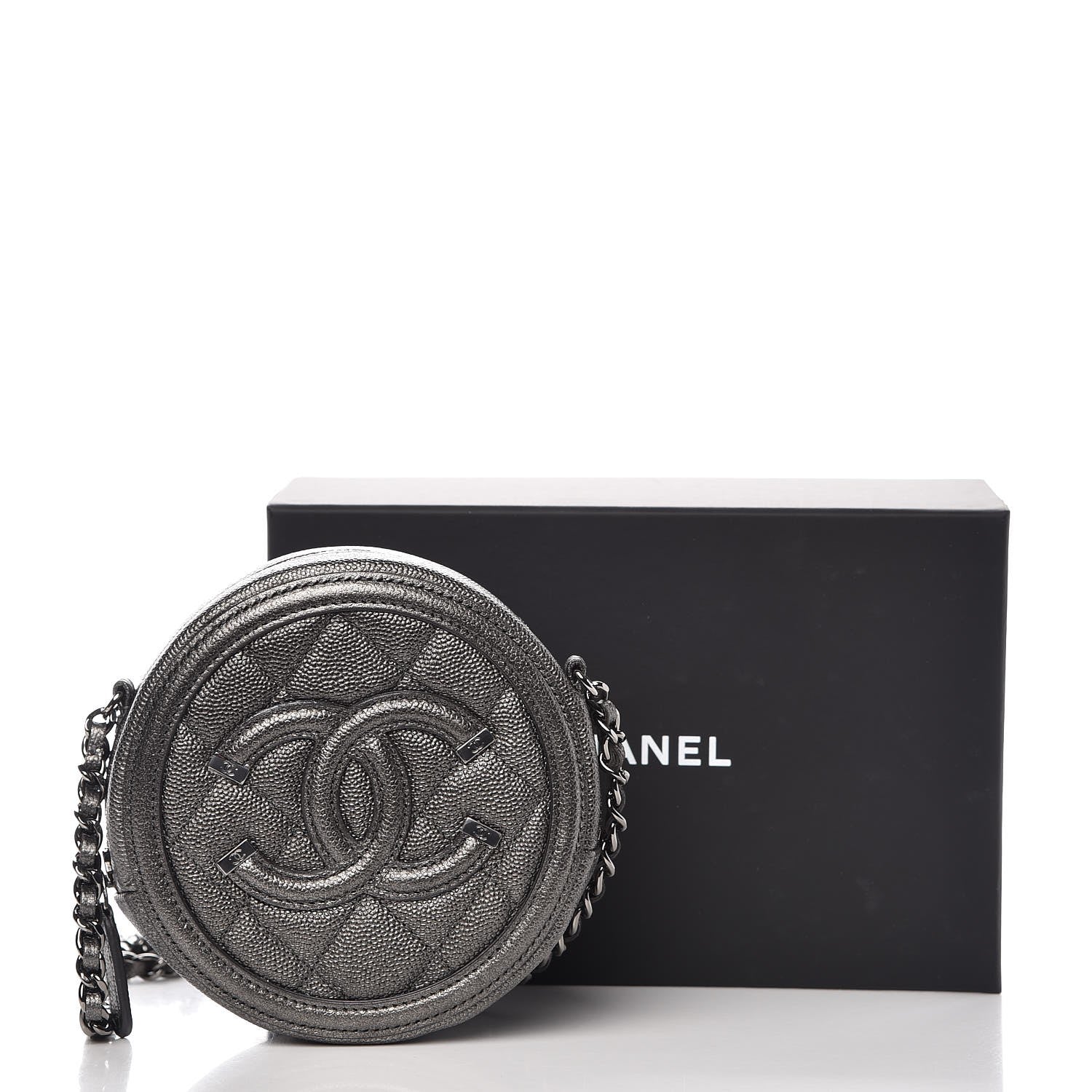 Chanel Metallic Caviar Quilted Round Filigree Crossbody Dark Silver 8 of 8