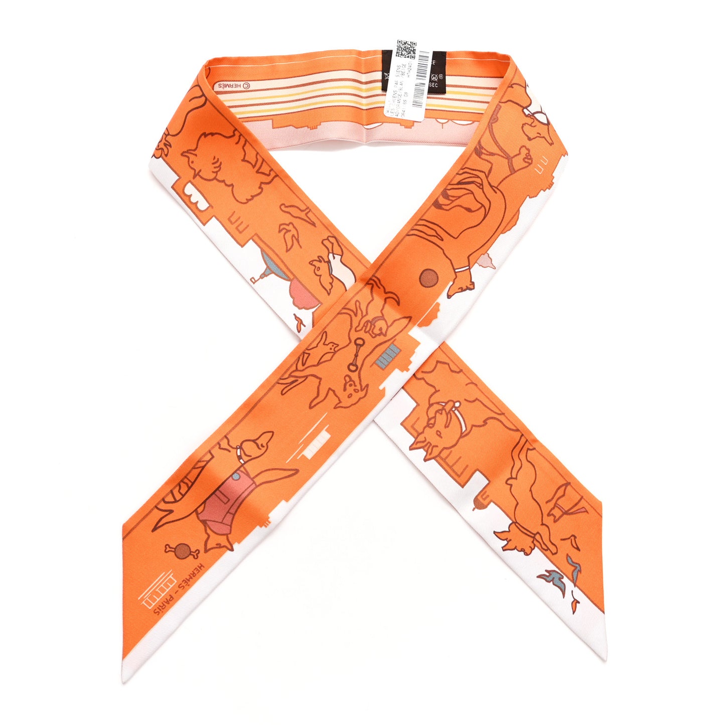 Silk Les Chiens Parisiens Twilly Orange White Beige
