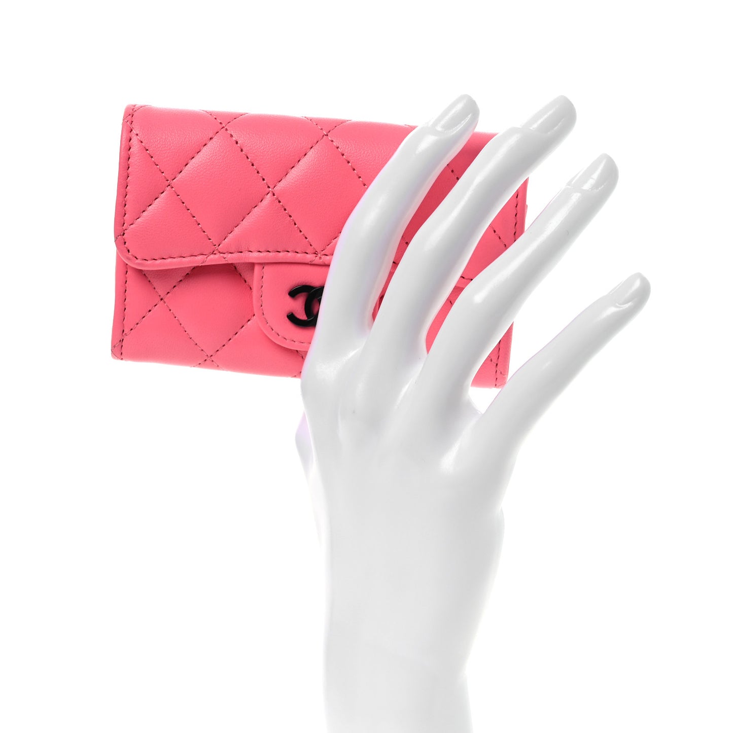 Lambskin Quilted Flap Card Holder Wallet Pink