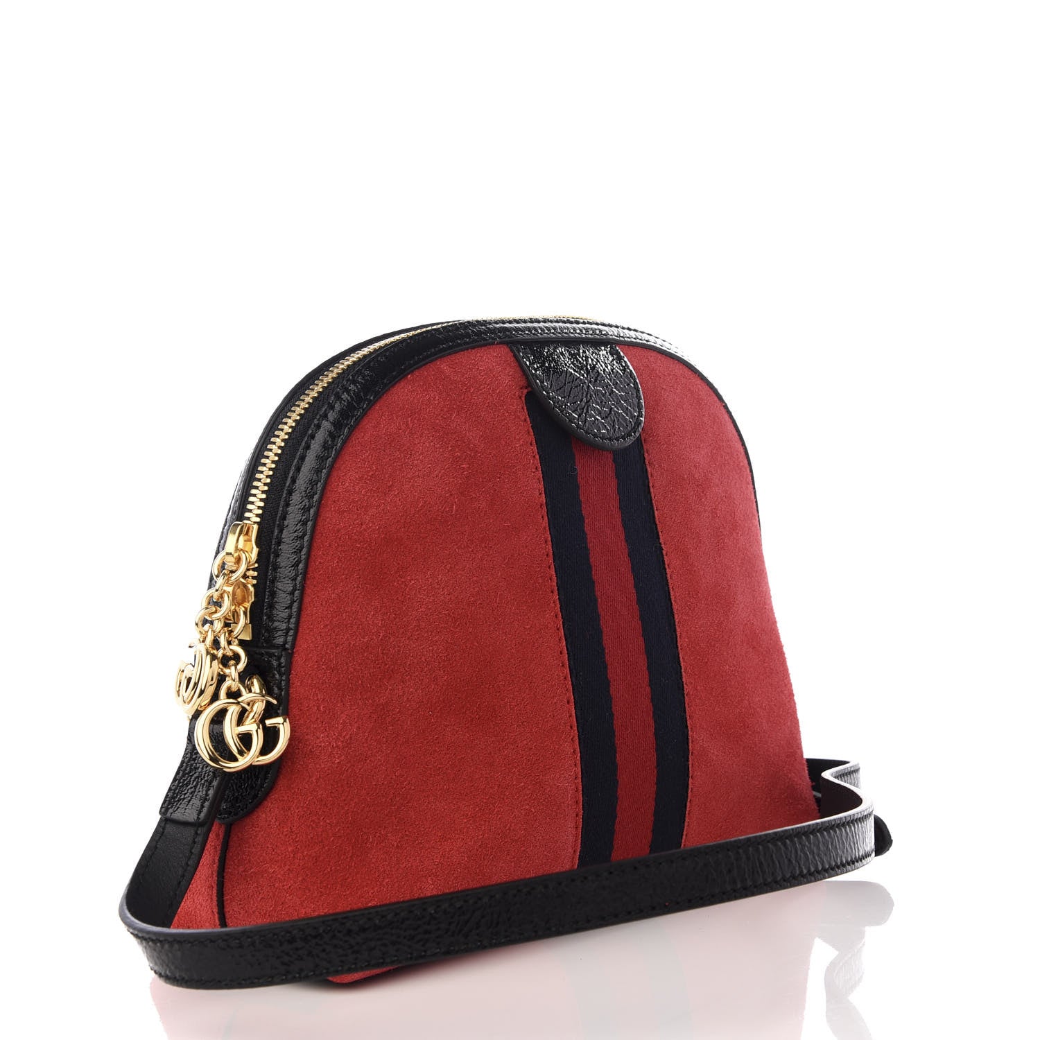 Gucci Suede Patent Web GG Small Ophidia Dome Shoulder Bag Hibiscus Red 2 of 8