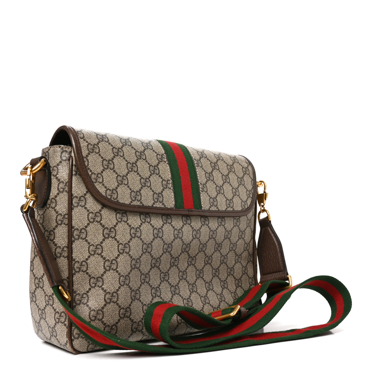 Tender GG Supreme Monogram Textured Dollar Calfskin Ophidia Messenger Bag Beige Ebony Dark Brown