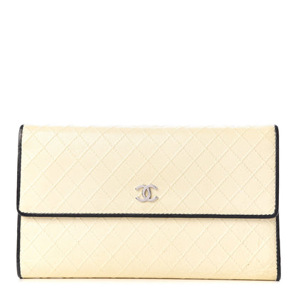 Chanel Calfskin Diamond Embossed Long Flap Wallet White 1 of 9