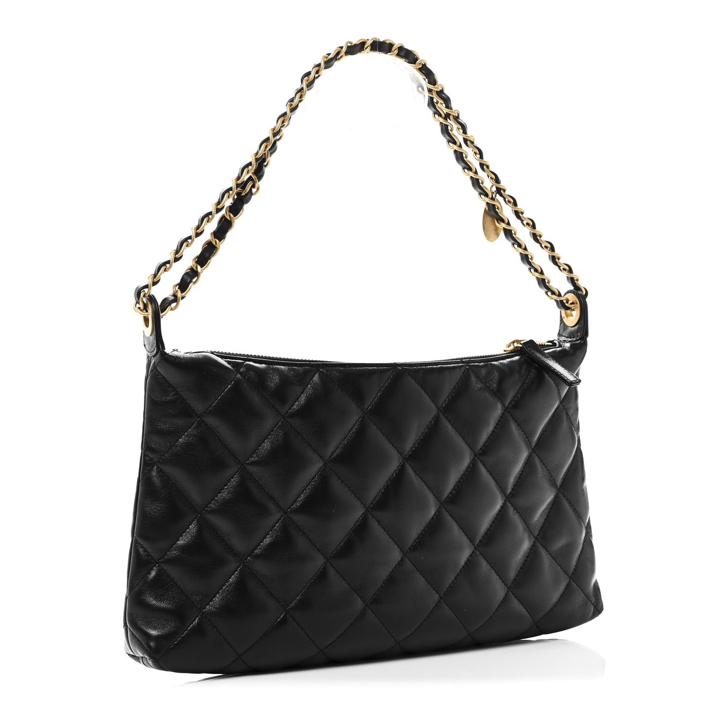 Shiny Lambskin Quilted CC Hobo Black