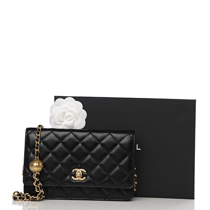 Chanel Lambskin Quilted CC Pearl Crush Wallet on Chain WOC Black 11 of 11