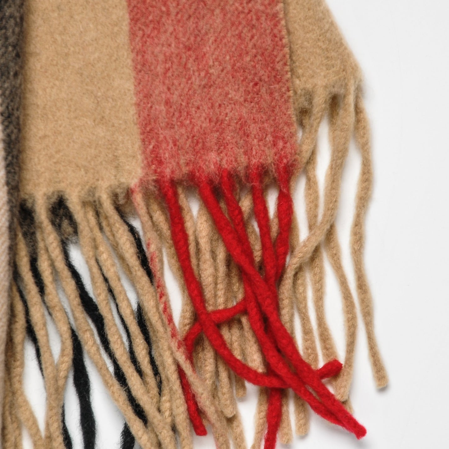 Cashmere Giant Heritage Check Fringe Scarf Camel