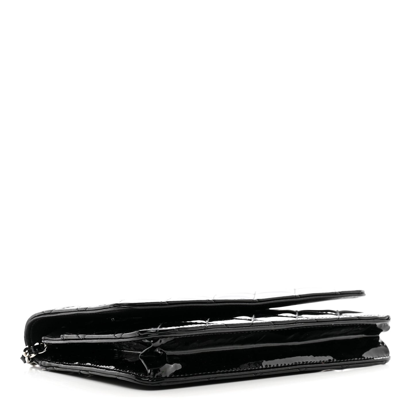 Patent Quilted Wallet On Chain WOC Black