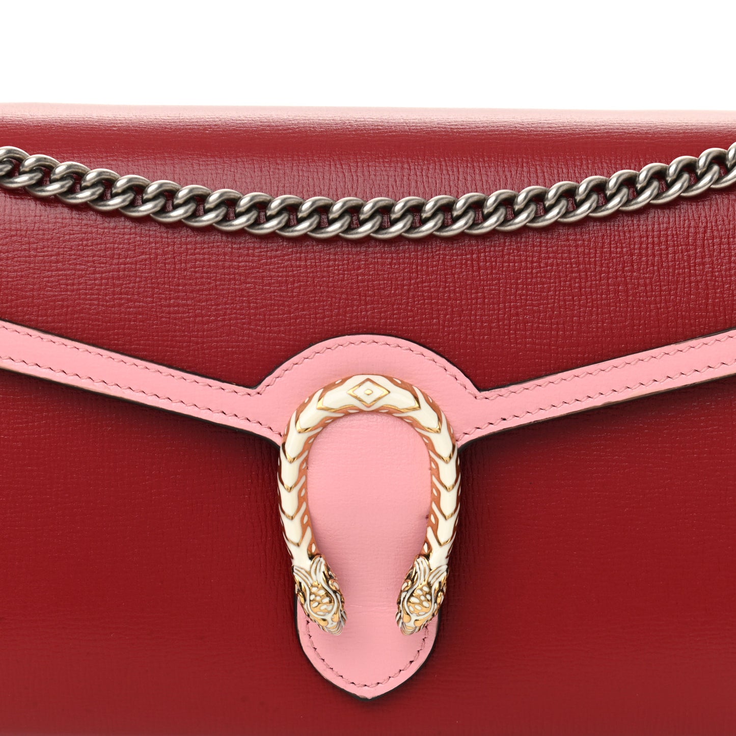 Azalea Calfskin Enamel Mini Dionysus Chain Wallet New Cherry Red Wild Rose Off White