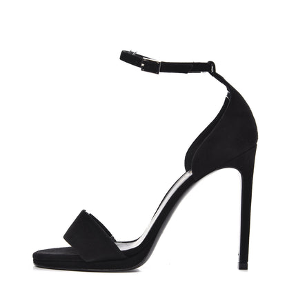 Saint Laurent Kid Scamosciato Jane 105 Ankle Strap Sandals 38.5 Nero 1 of 8