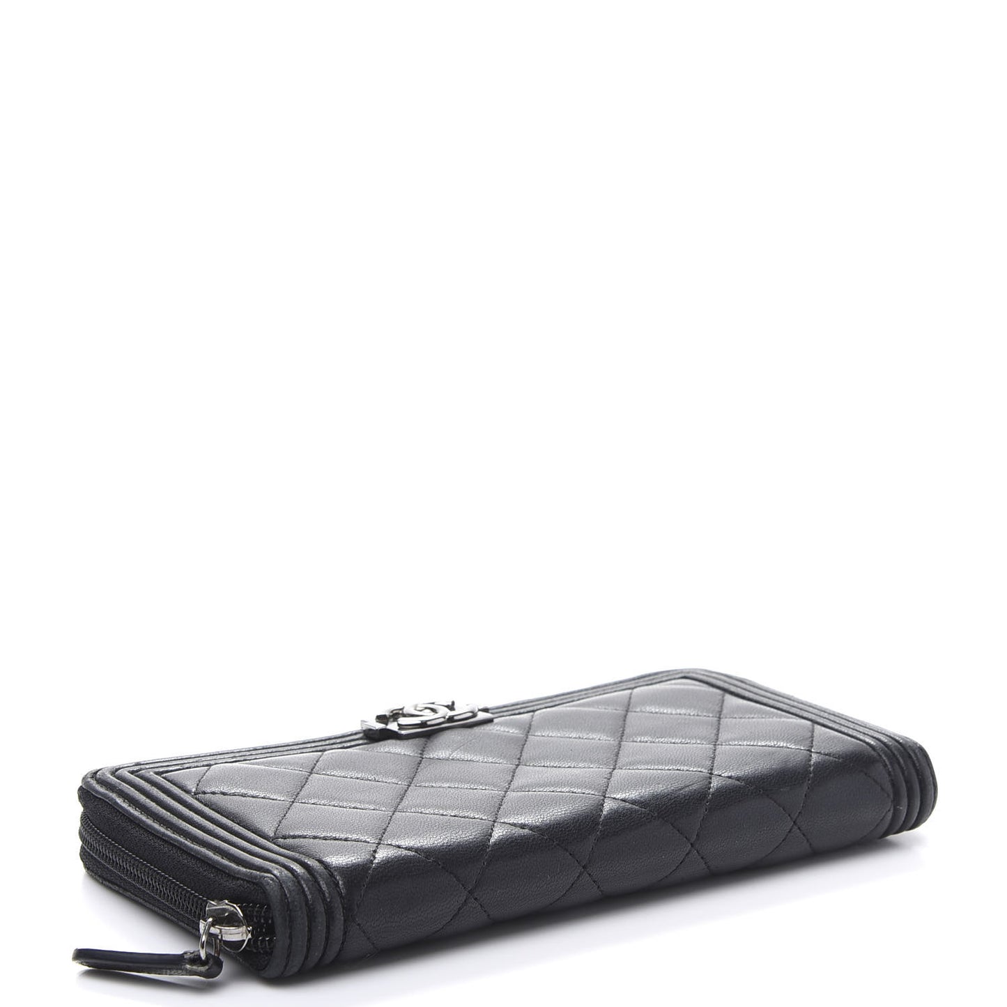 Lambskin Quilted Boy Zip Around Wallet Black