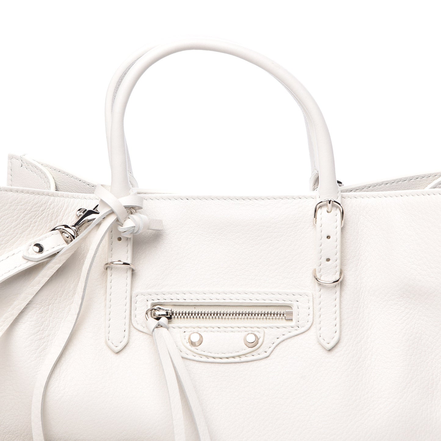Grained Calfskin Papier Mini A4 Zip Around Tote White