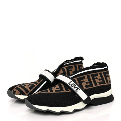 Fendi Stretch Yarn FF Stiff Band Rockoko Sneakers 40 Black White Tobacco 3 of 7
