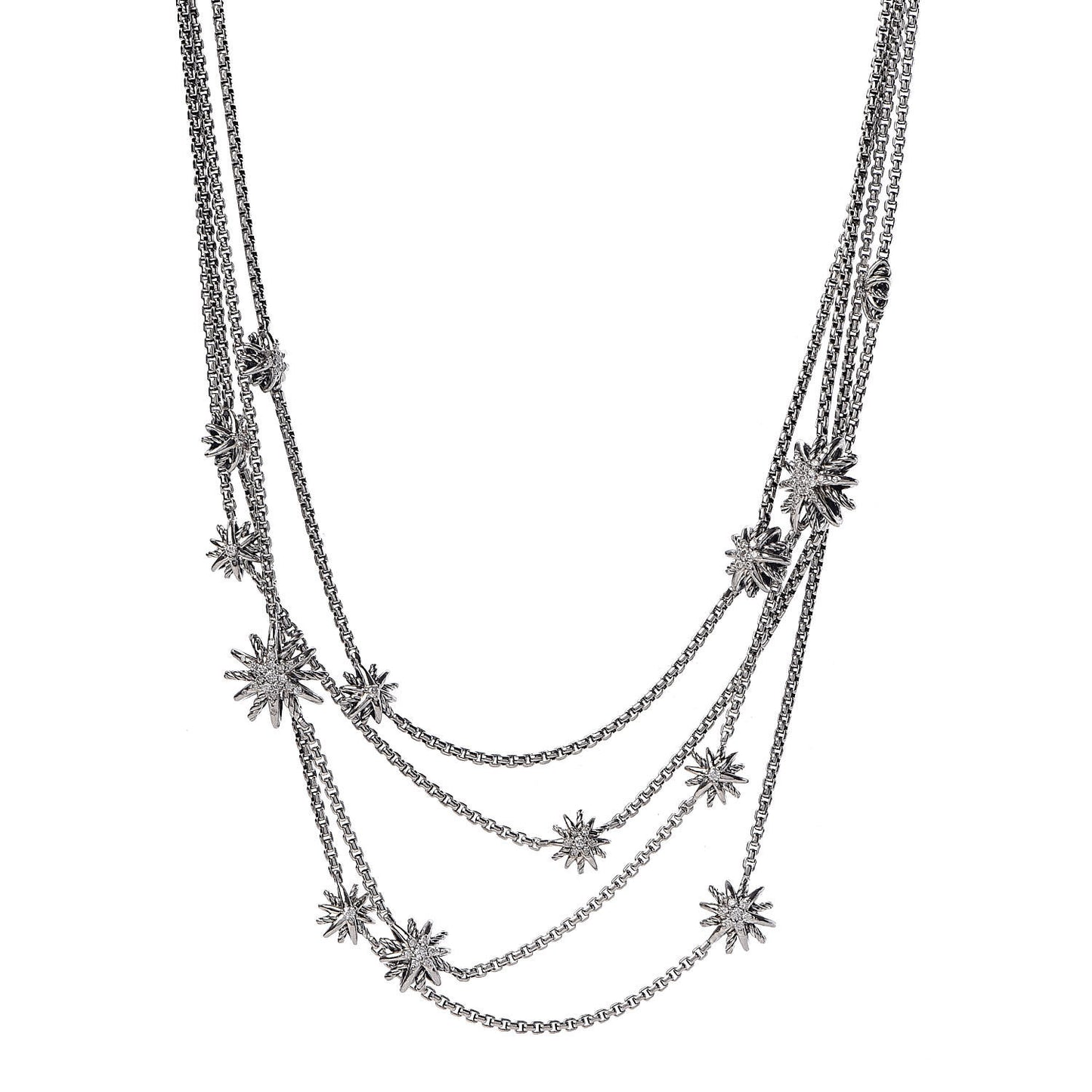 Sterling Silver Diamond Multi Strand Starburst Station Necklace