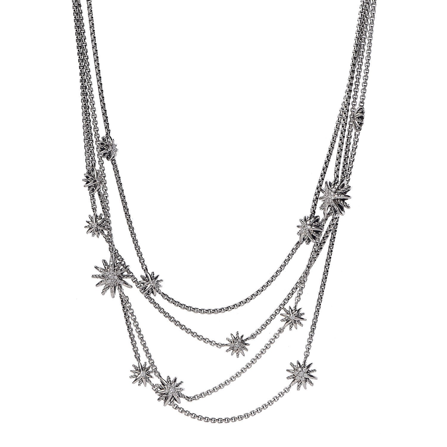 David Yurman Sterling Silver Diamond Multi Strand Starburst Station Necklace 1 of 6