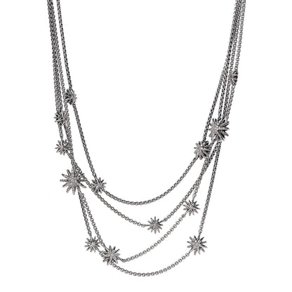 David Yurman Sterling Silver Diamond Multi Strand Starburst Station Necklace 1 of 6