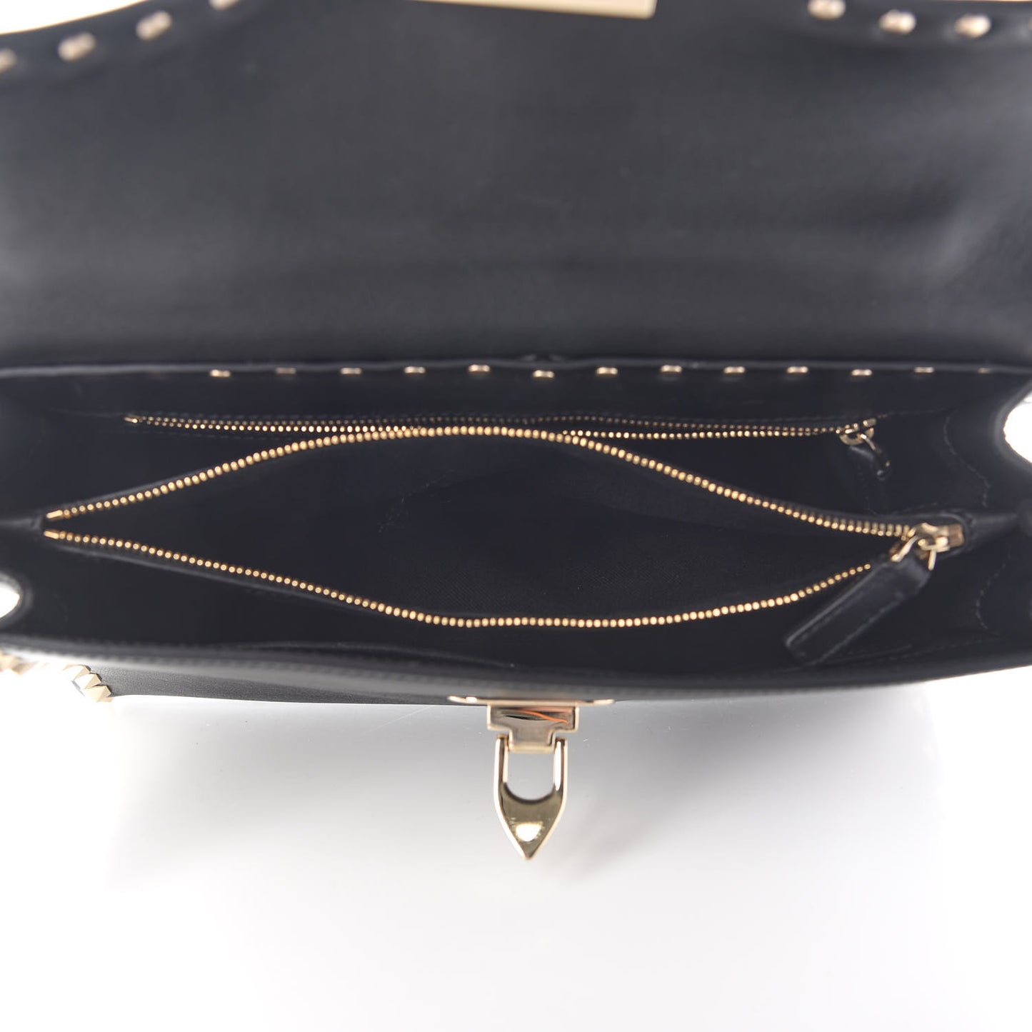 Vitello Small Rockstud Single Handle Flap Bag Black