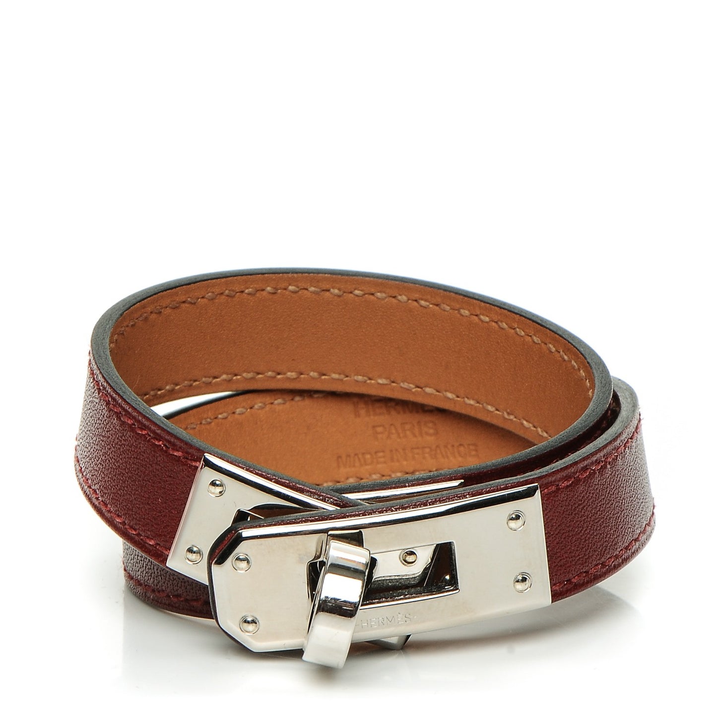 Tadelakt Kelly Double Tour Bracelet XS Rouge H