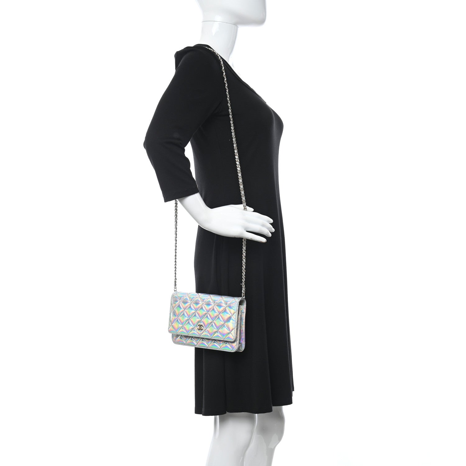 Chanel Iridescent Goatskin Quilted Wallet On Chain WOC Silver 2 of 15