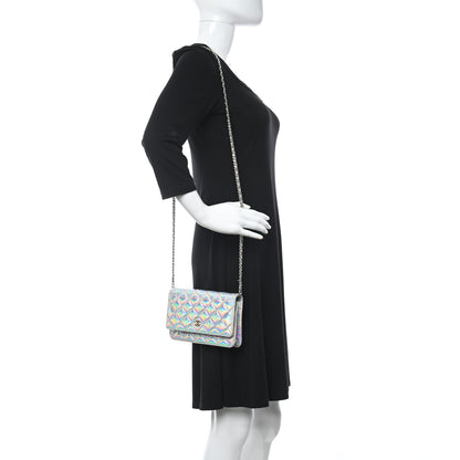 Chanel Iridescent Goatskin Quilted Wallet On Chain WOC Silver 2 of 15