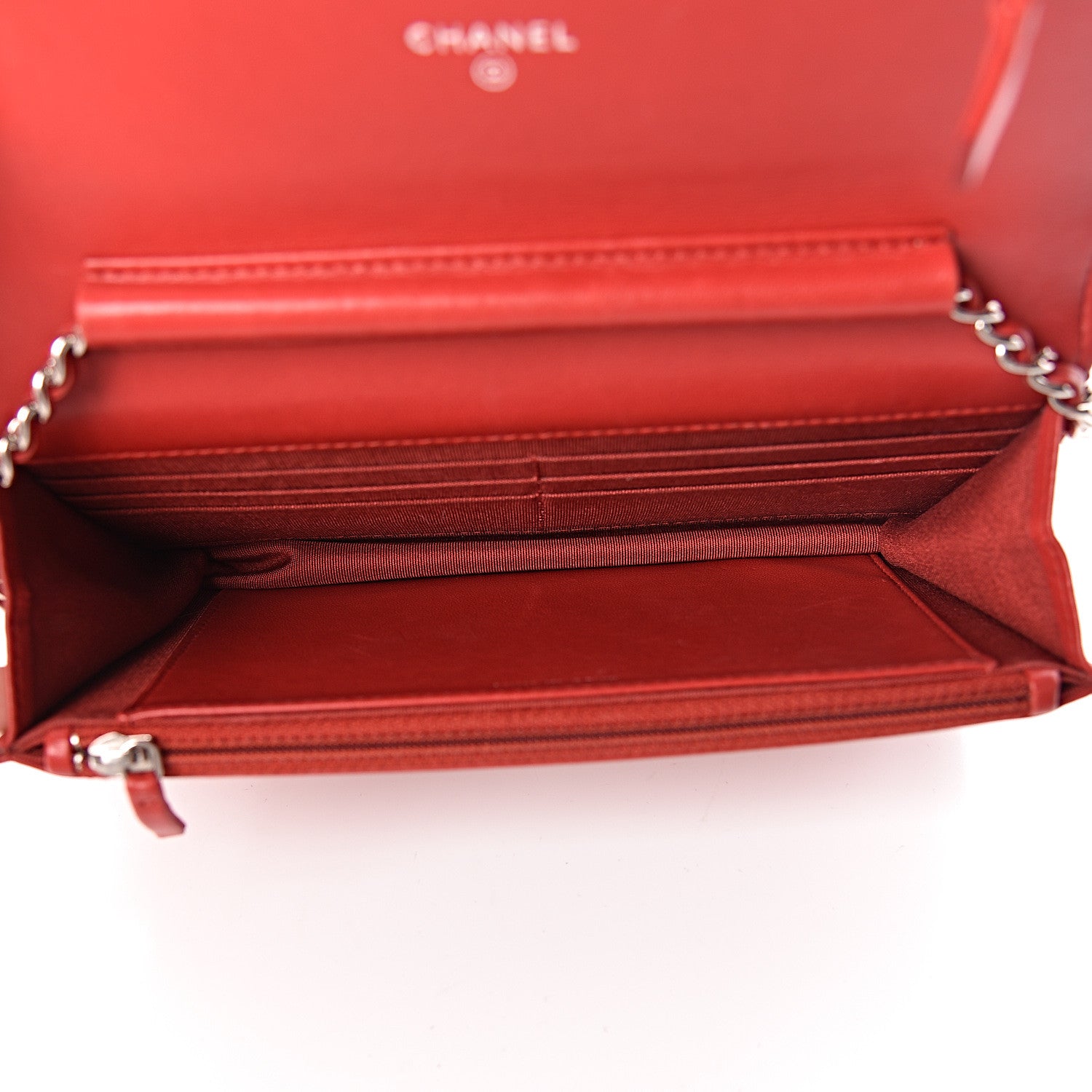 Chanel Lambskin Chevron Quilted Wallet On Chain WOC Red 5 of 15