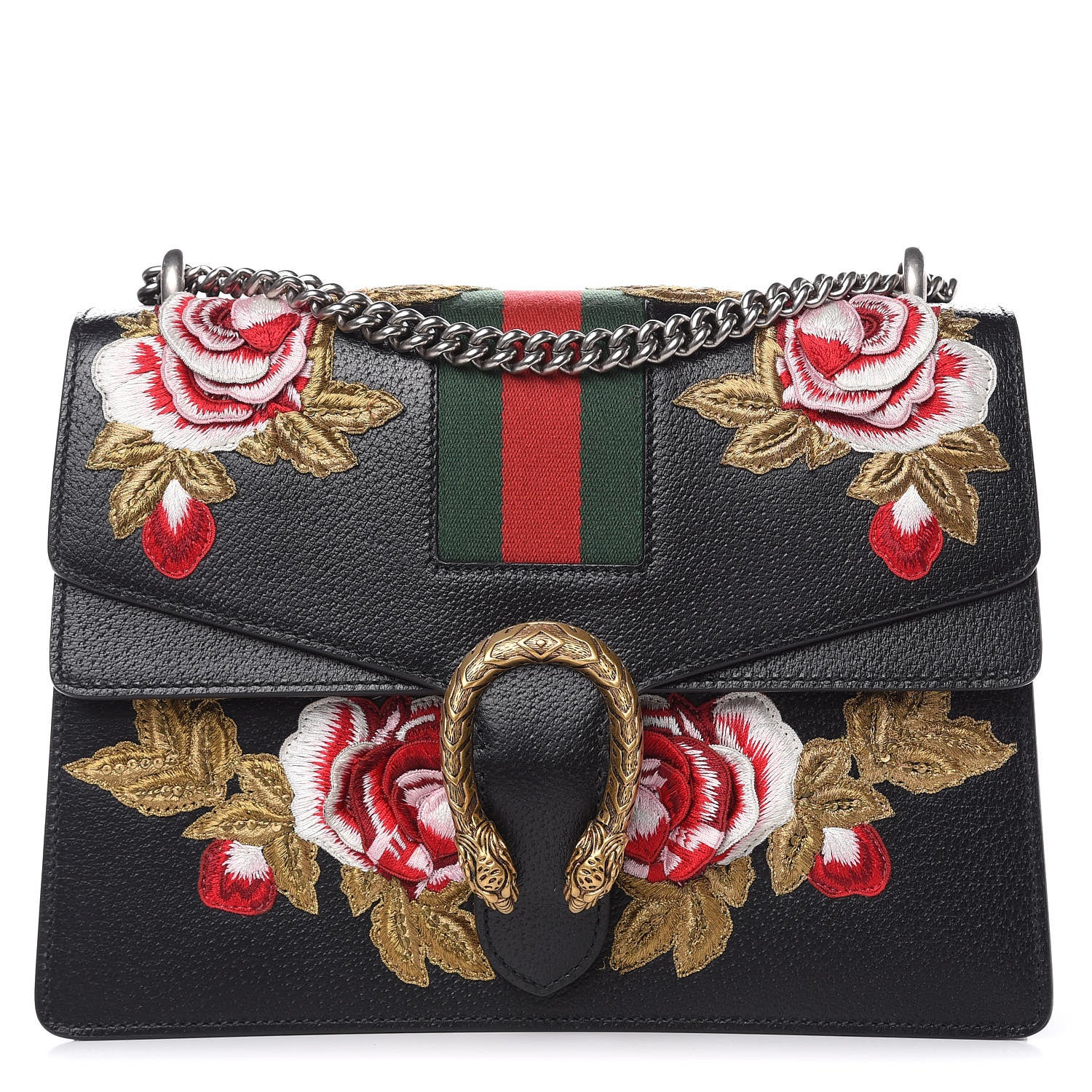 Gucci Calfskin Web Floral Embroidered Medium Dionysus Shoulder Bag Black 1 of 10