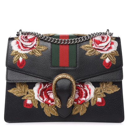 Gucci Calfskin Web Floral Embroidered Medium Dionysus Shoulder Bag Black 1 of 10