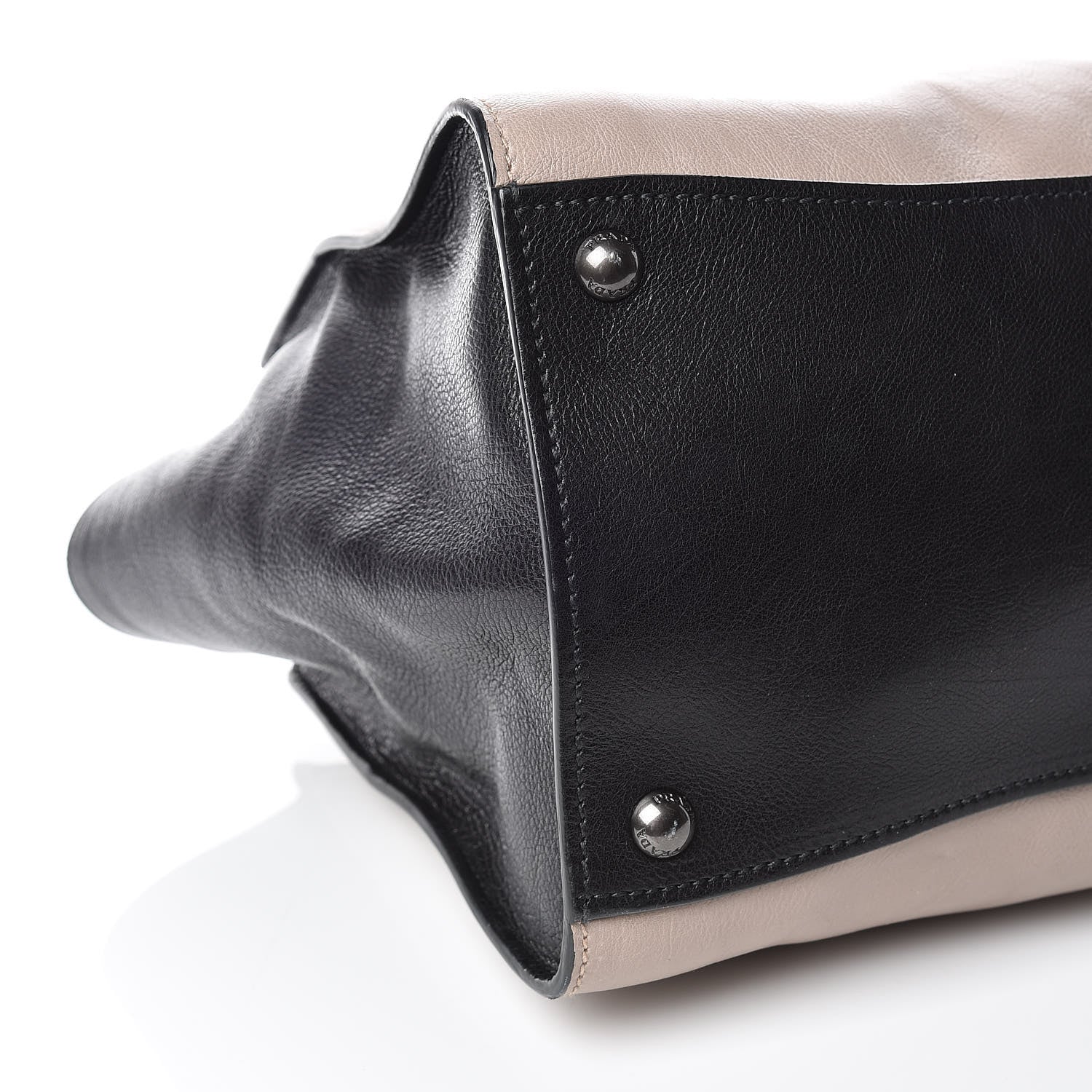 Prada Glace Calf Bi-Color Twin Pocket Tote Pomice Black 10 of 15