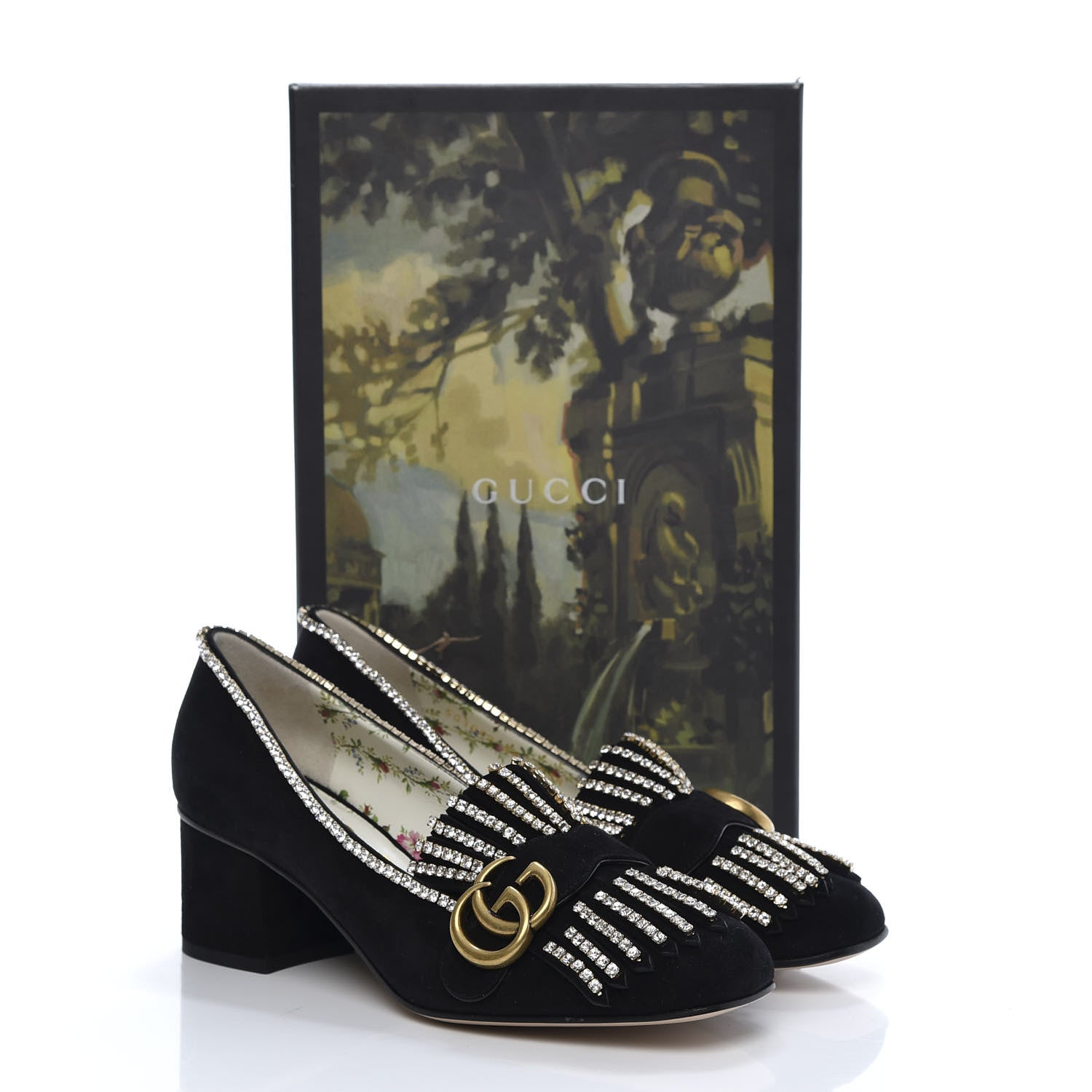 Gucci Kid Scamosciato Crystal GG Marmont Fringe 50mm Loafer Pumps 38 Black 8 of 8