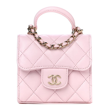 Chanel Lambskin Quilted Top Handle Clutch With Chain Light Pink 1 of 12