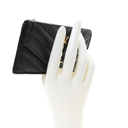 Saint Laurent Grain De Poudre Matelasse Chevron Monogram Compact Wallet Black 3 of 8