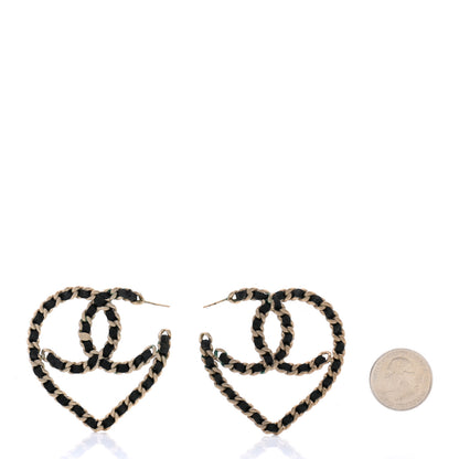 Chanel Satin Ribbon CC Heart Chain Earrings Black 2 of 6
